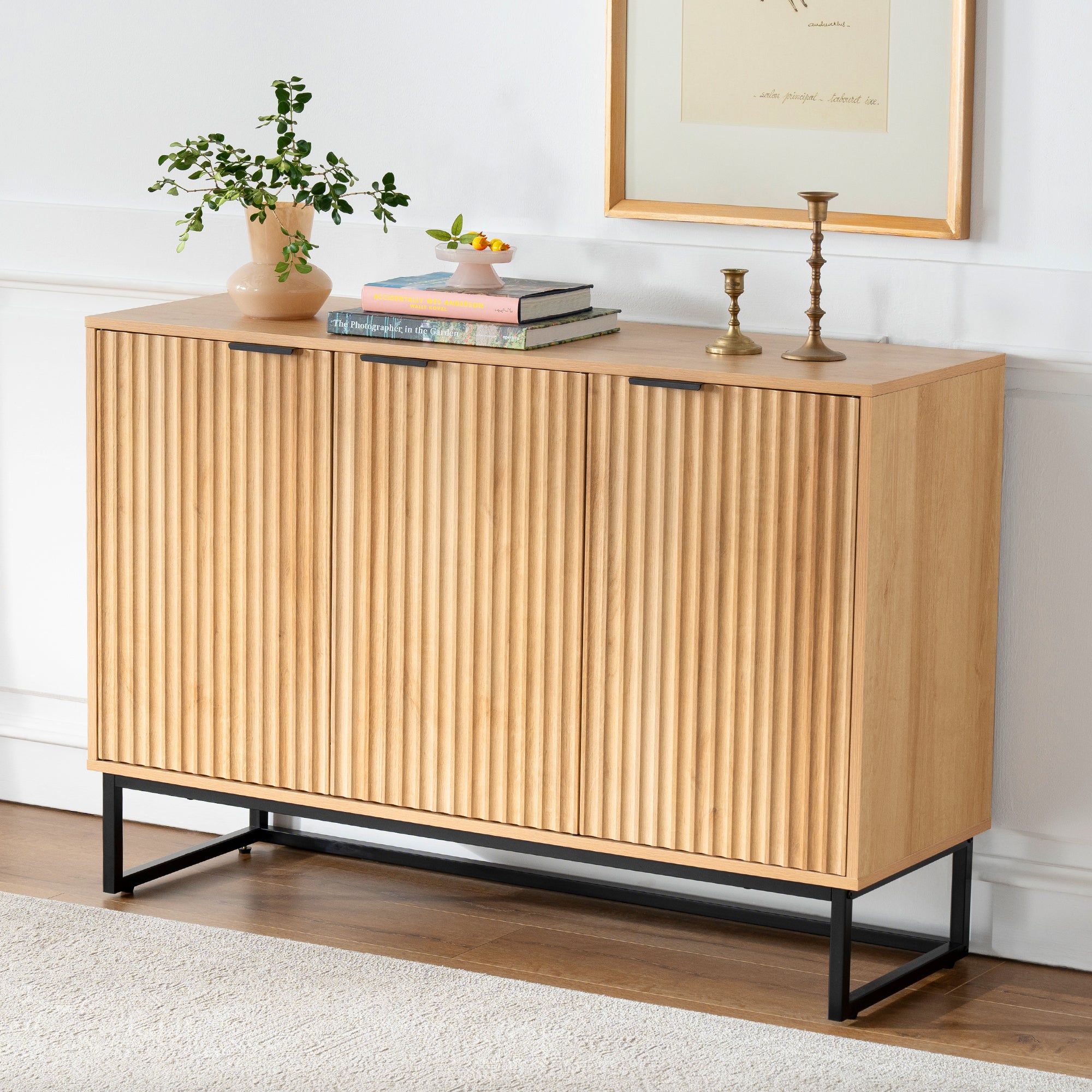 Fluted Storage Unit Fluted Storage Cabinet with 3 Doors Modern Accent Sideboard Buffet Cab ...