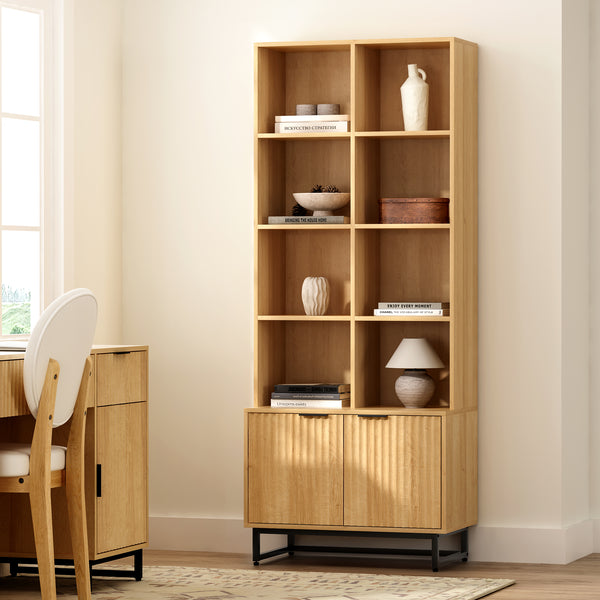 Bookshelf with Doors Cabinet 71'' Tall Farmhouse Bookcase 4 Tier Bookshelves with Adjustable Shelves Storage