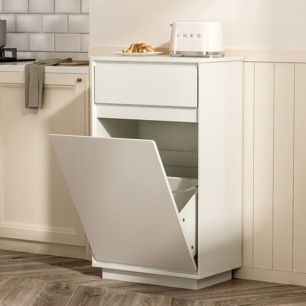 Wooden Laundry Hamper Cabinet 10 Gallon Tilt Out Trash Can Cabinet Recycling Cabinet with Drawer Pet Proof Garbage Can Holder