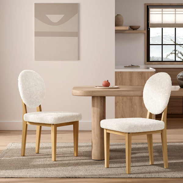 Boucle Dining Chairs Mid Century Modern Upholstered Kitchen Dining Room Chairs with Wood Legs Armless Round Back