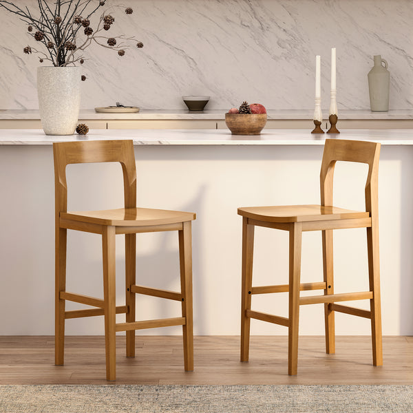 Counter Height Stools Farmhouse 25” Bar Stools with Solid Wood Legs & Back, Mid Century Modern Barstools Chairs
