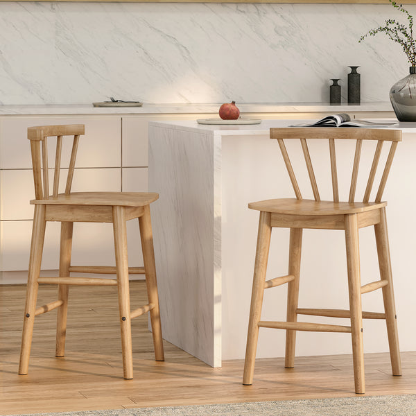 Wood Bar Stools 24" Barstool Farmhouse Counter Stools with Curved Back Counter Chairs for Kitchen Islands Dining Room