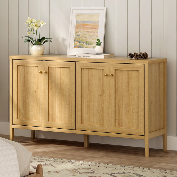 Farmhouse Storage Cabinet with 4 Doors Sideboard Buffet Cabinets with Adjustable Shelves Accent Cabinet Console Table Credenza