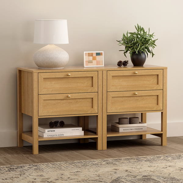 EYYTHUNG 2 Drawer Nightstand, Farmhouse Wood End Table with Open Shelf, Large Bedside Night Stand for Bedroom