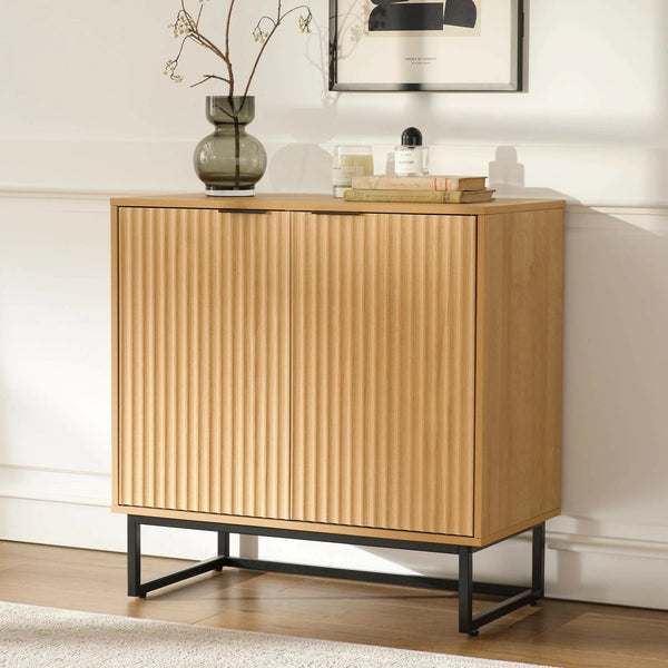Fluted Storage Cabinet with Doors Adjustable Shelves Luxury Solid Wood Cabinets for Living Room Kitchen